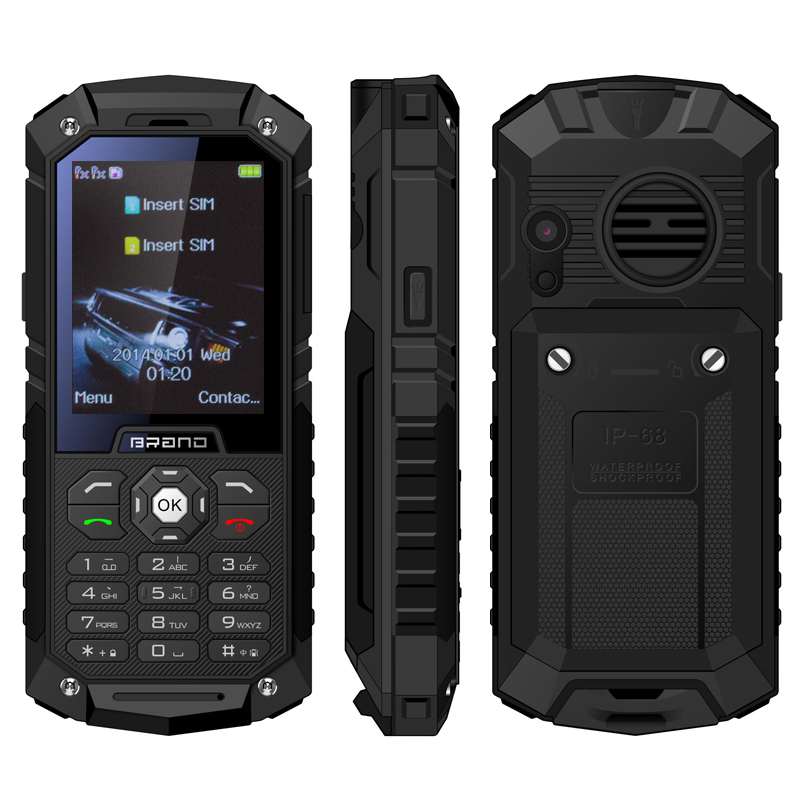 T&eacute;l&eacute;phone Incassable 2.4 Pouces Double SIM Portable Antichoc Chantier &Eacute;tanche IP68 LED FM TF Noir